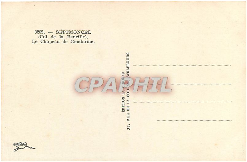 CPA Septmoncel Col de la Faucille Le Chapeau de Gendarme  — Rückseite
