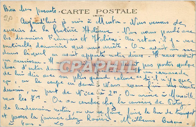 CPA Menton Le Port et le Quai Bateaux — Rückseite