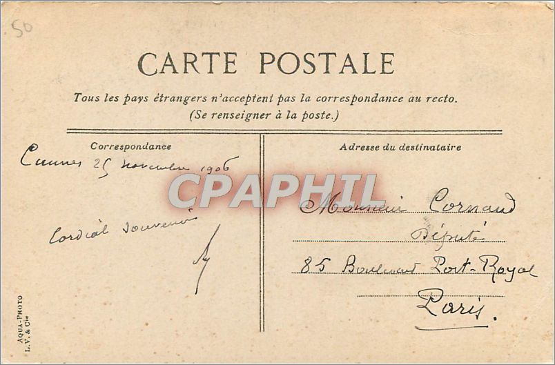 CPA Cannes Vue Generale de la Croisette  — Verso
