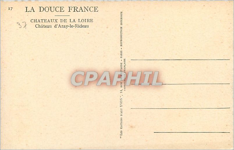 CPA Chateaux de la Loire Chateau d'Azay le Rideau  — Rückseite