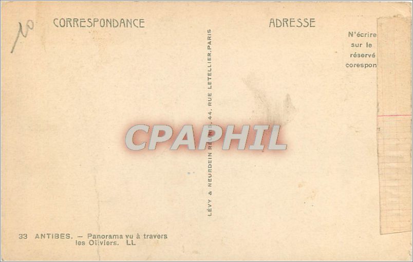 CPA Antibes Panorama vua a travers les Oliviers  — Rückseite