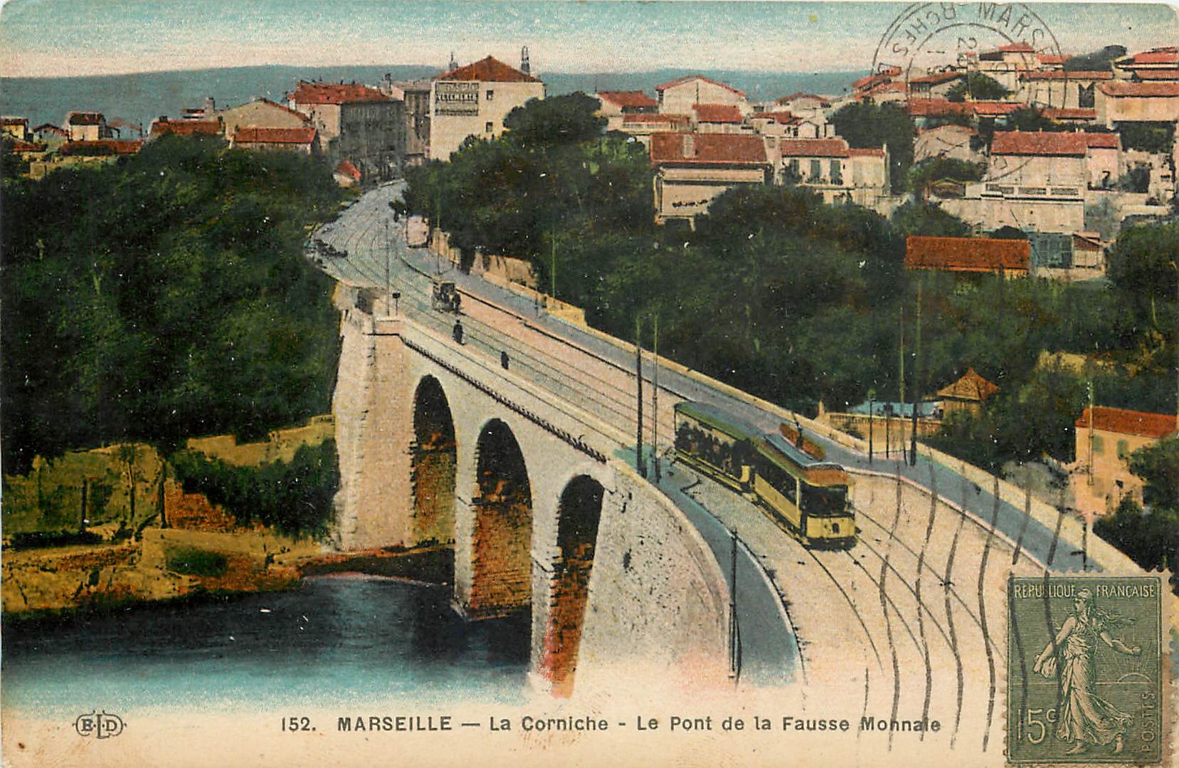 CPA Marseille La Corniche Le Pont de la Fausse Monnaie Tramway