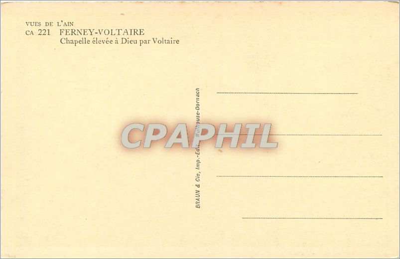 CPA Vues de L'Ain Ferney Voltaire Chapelle elevee a Dieu par Voltaire  — Rückseite