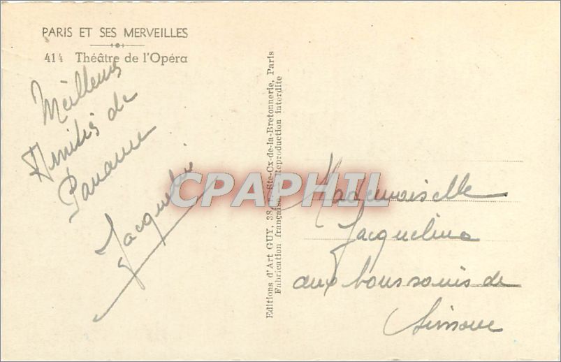 CPA Paris et ses Merveilles Theatre de l'Opera  — Rückseite