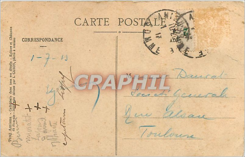 CPA Amiens Cathedrale a vol d'oiseau  — Rückseite