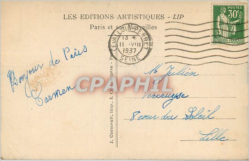 CPA Paris La Chambre des Deputes et le Pont de la Concorde  — Rückseite