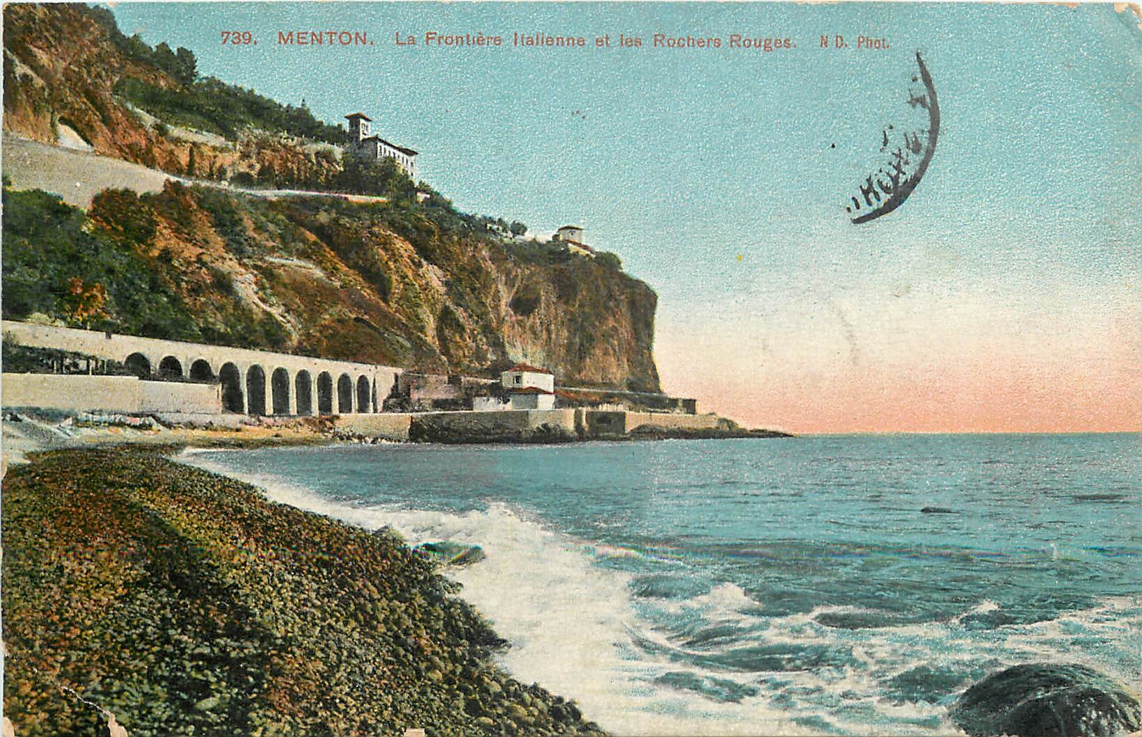 CPA Menton La Frontiere Italienne et les Rochers Rouges 