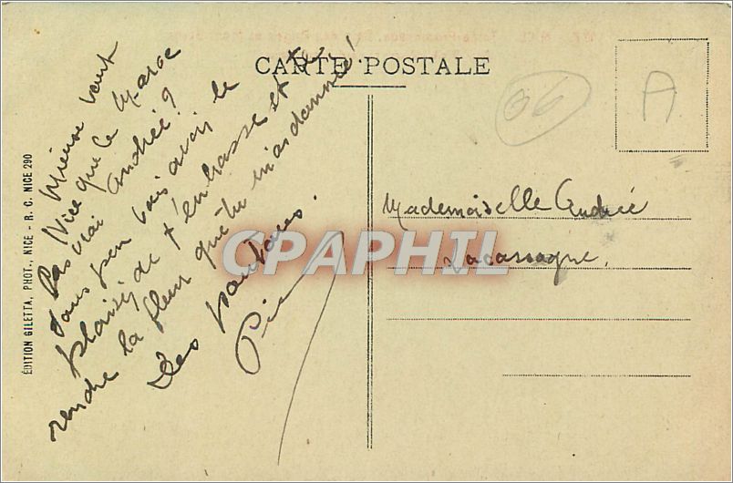 CPA Nice Jetee Promenade Baie des Anges et Mont Boron  — Verso