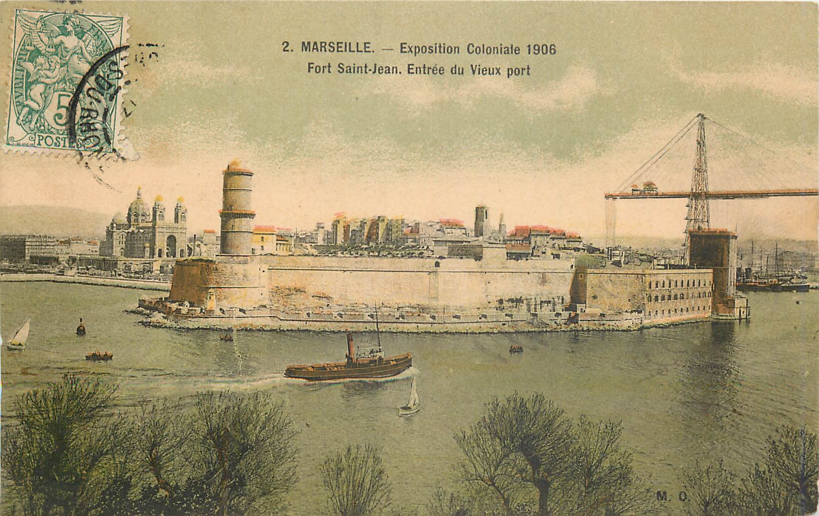CPA Marseille Exposition Coloniate 1906 Fort Saint Jean Entree du Vieux port 
