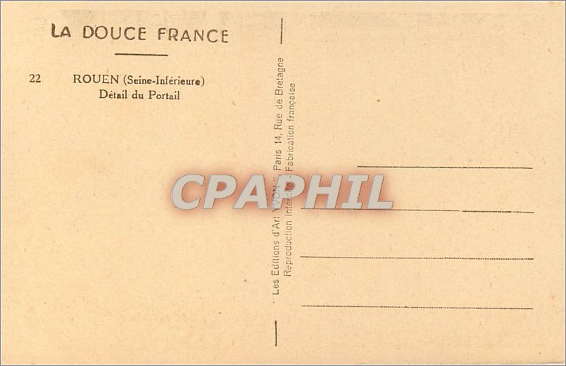 CPM Rouen Seine Inferieure Detail du Portail  — Verso