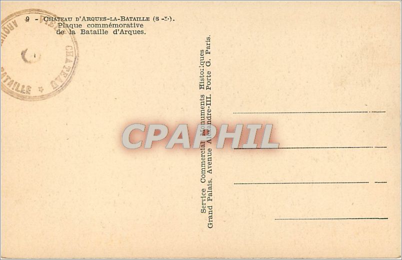 CPA Chateau d'Arques la Bataille SI Plaque commemorative de la Bataille d'Arques  — Rückseite