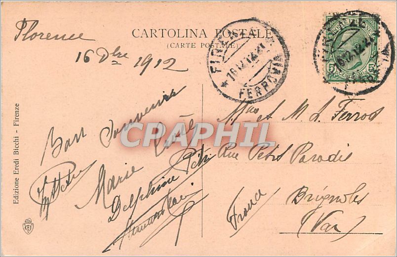 CPA Firenze Via dei Pecori e Piazza del Duomo  — Rückseite
