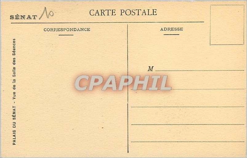 CPA Palais du Senat Vue de la Salle des Seances  — Rückseite