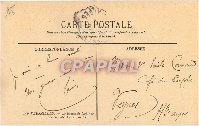 Versailles — Le Bassin de Neptune — Les Grandes Eaux — CPM n°156 — Verso