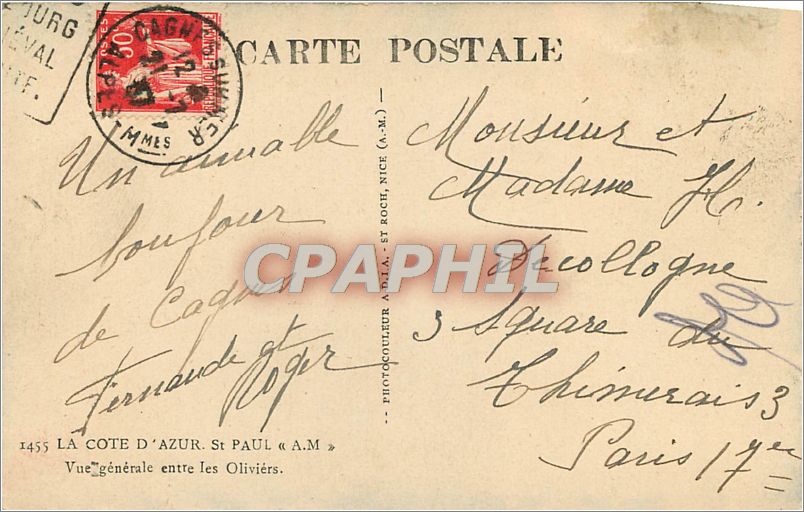 CPA La Cote d'Azur Vue generale entre les Oliviers Saint Paul — Rückseite