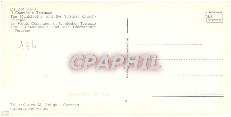 CPA Cremona Le Palais Communal et le clocher Torrazzo  — Rückseite