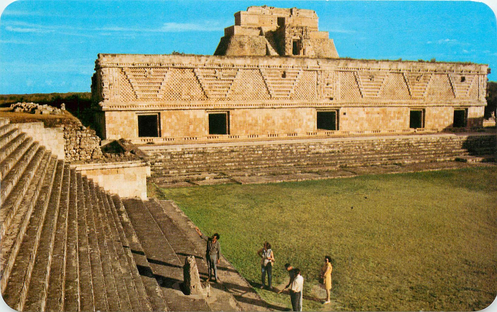 CPM Conjunto Las Monjas con el Templo del Adiovino al fondo Yucatan Mexico 