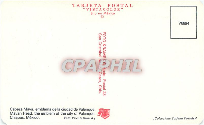 CPM Cabeza Maya emblema de la ciudad de Palenque Chiapas Mexico  — Rückseite