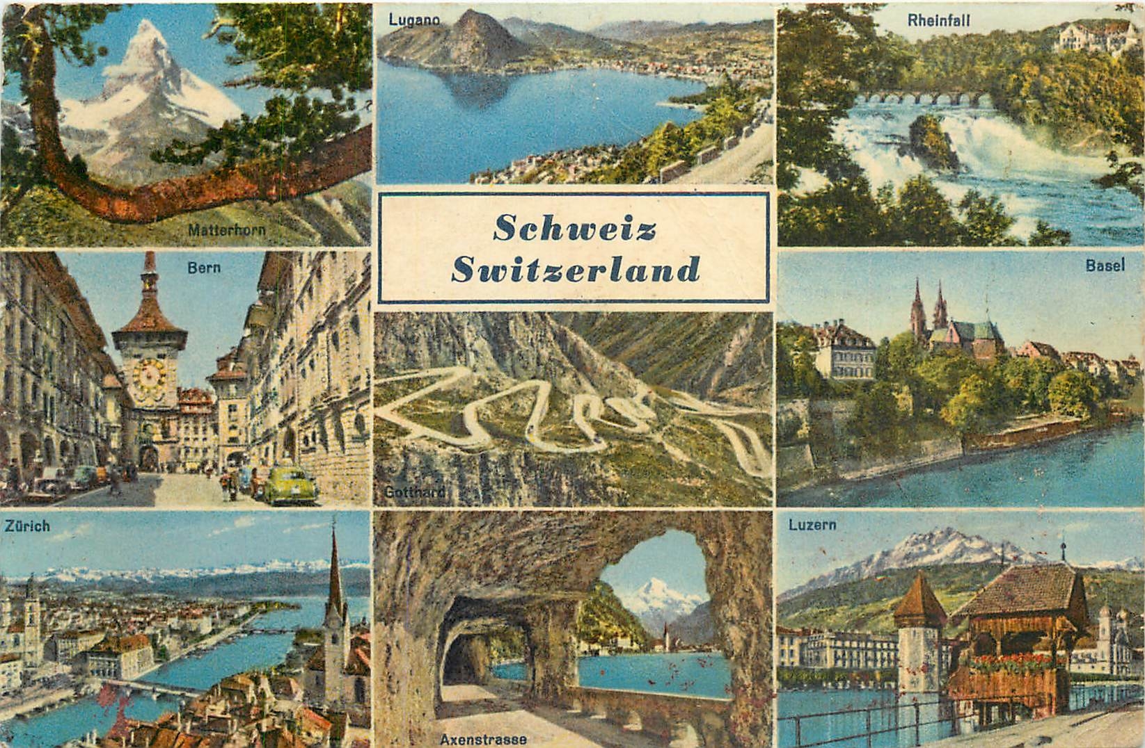 CPA Switzerland Matterhorn Lucano Rheinfall Bern Basel Gotthard Zurich 