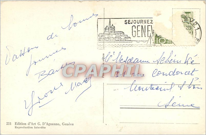 CPM Geneve la nuit Jet d'eau et Mt Blanc  — Verso
