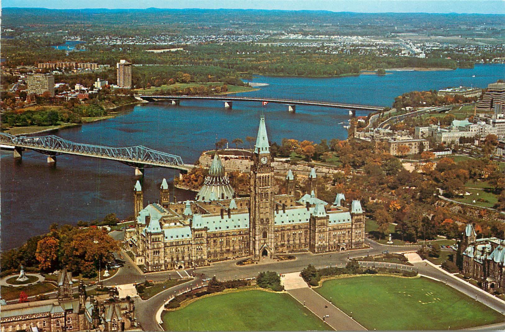 CPA Aerial view of the Parliament Buildings in Ottawa Canada's Capital City 
