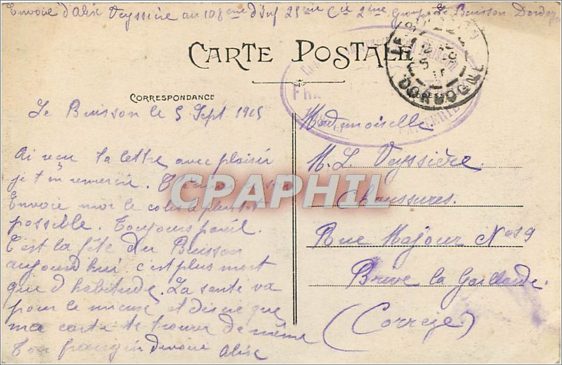 Les Vieux Châteaux de la Dordogne — Château d'HAUTEFORT (côté Sud-Ouest) — éditeur non identifié, n° 629 — Verso