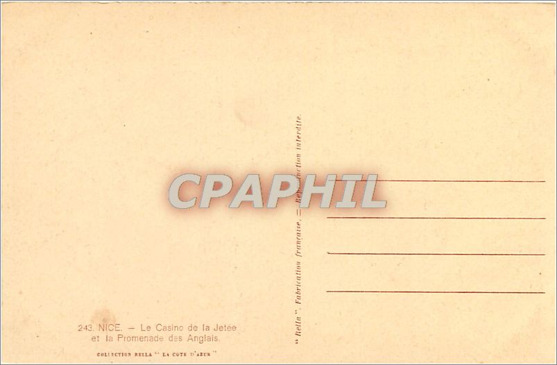 CPA Nice Le Casino de la Jetee et la Promenade des Anglais  — Rückseite