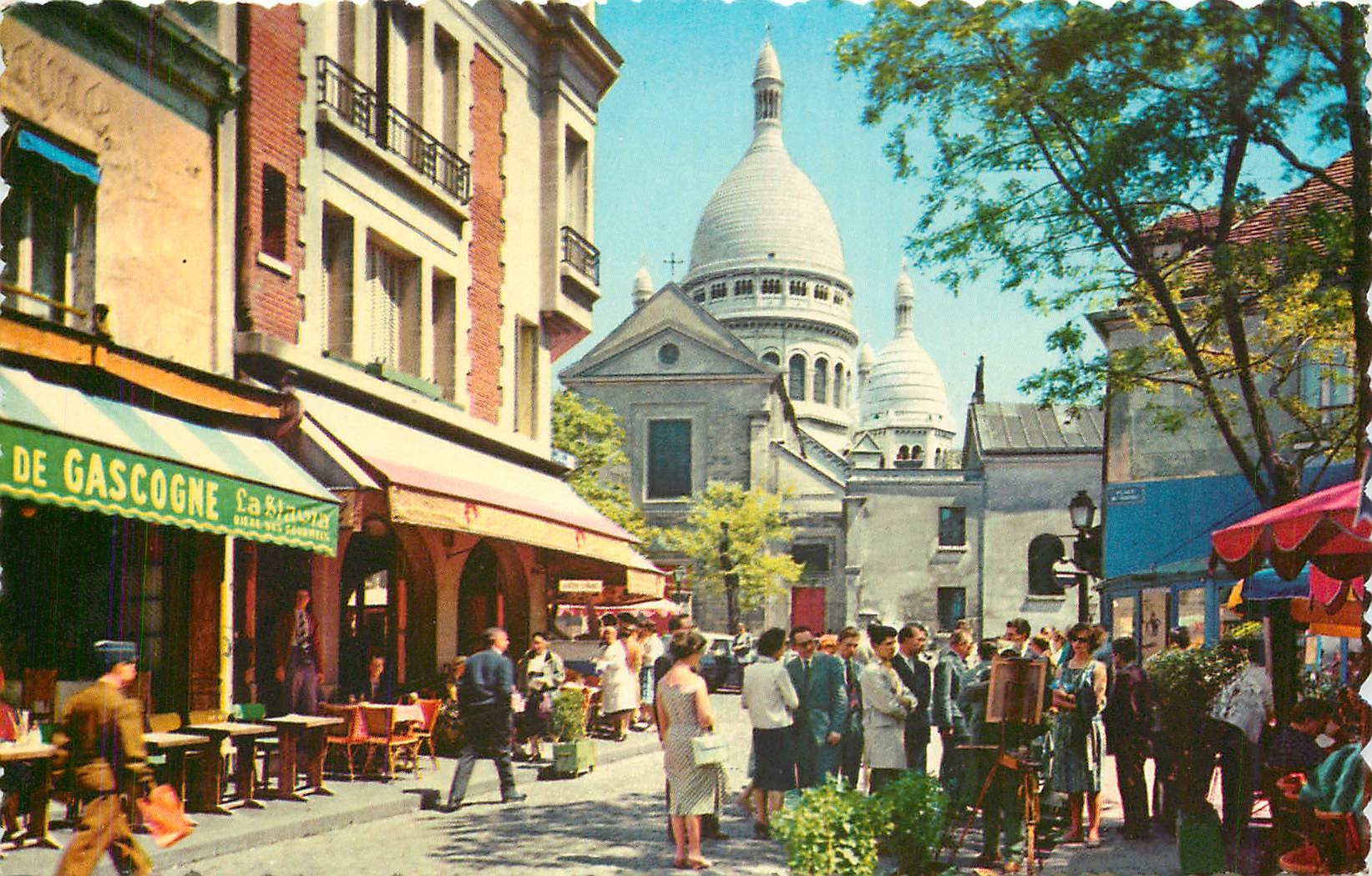 CPM Paris Place du Tertre Montmartre Cafe de Gascogne