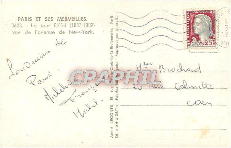 CPA Paris et ses Merveilles La Tour Eiffel vue de l'avenue du New York  — Rückseite