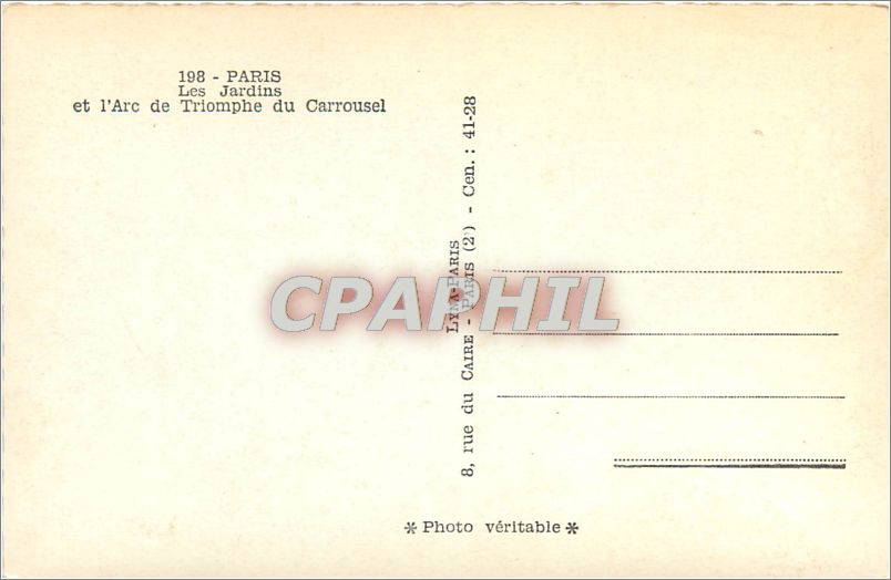 CPM Paris Les Jardins et l'Arc de Triomphe du Carrousel  — Rückseite