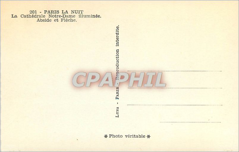 CPM Paris La Nuit La Cathedrale Notre Dame illuminee Abside et Fleche  — Rückseite