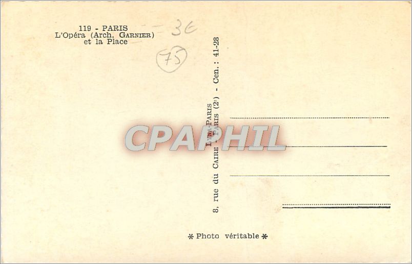CPM Paris L'Opera et la Place  — Rückseite