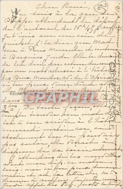 CPA Dieppe Le Theatre Les Tournelles Statue de Camille Saint Saens  — Verso