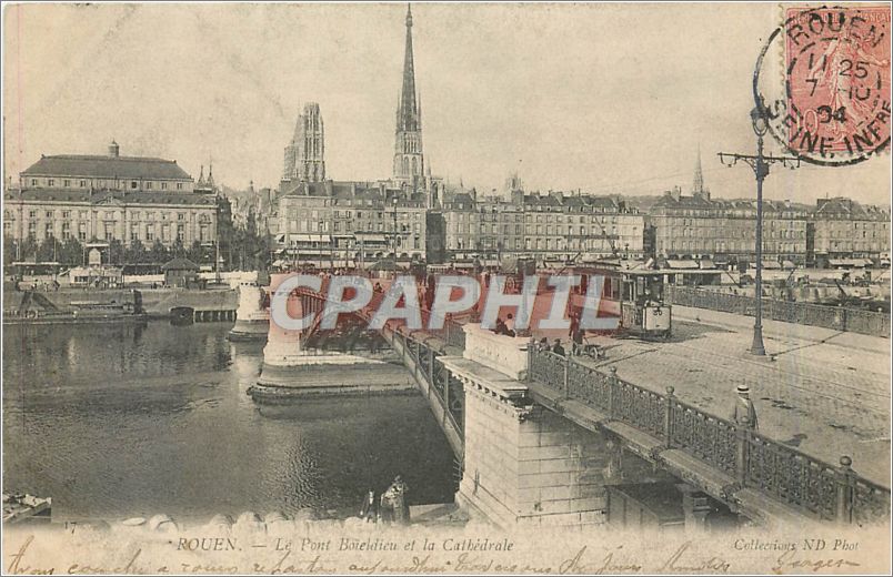 CPA Rouen Le Pont Boiedieu et la Cathedrale Tramway
