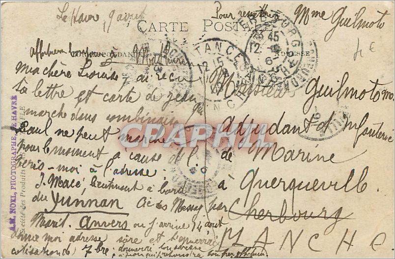Vue de Querqueville — vue panoramique depuis un promontoire — A.M. NOLL, Le Havre — Verso