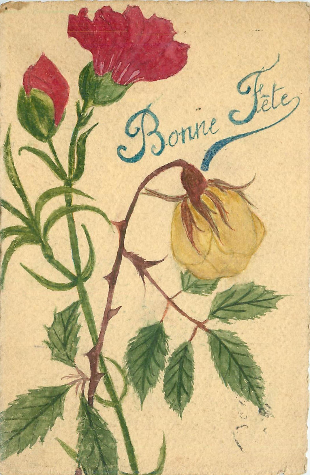 CPA Bonne Fete Fleurs (dessin a la main)