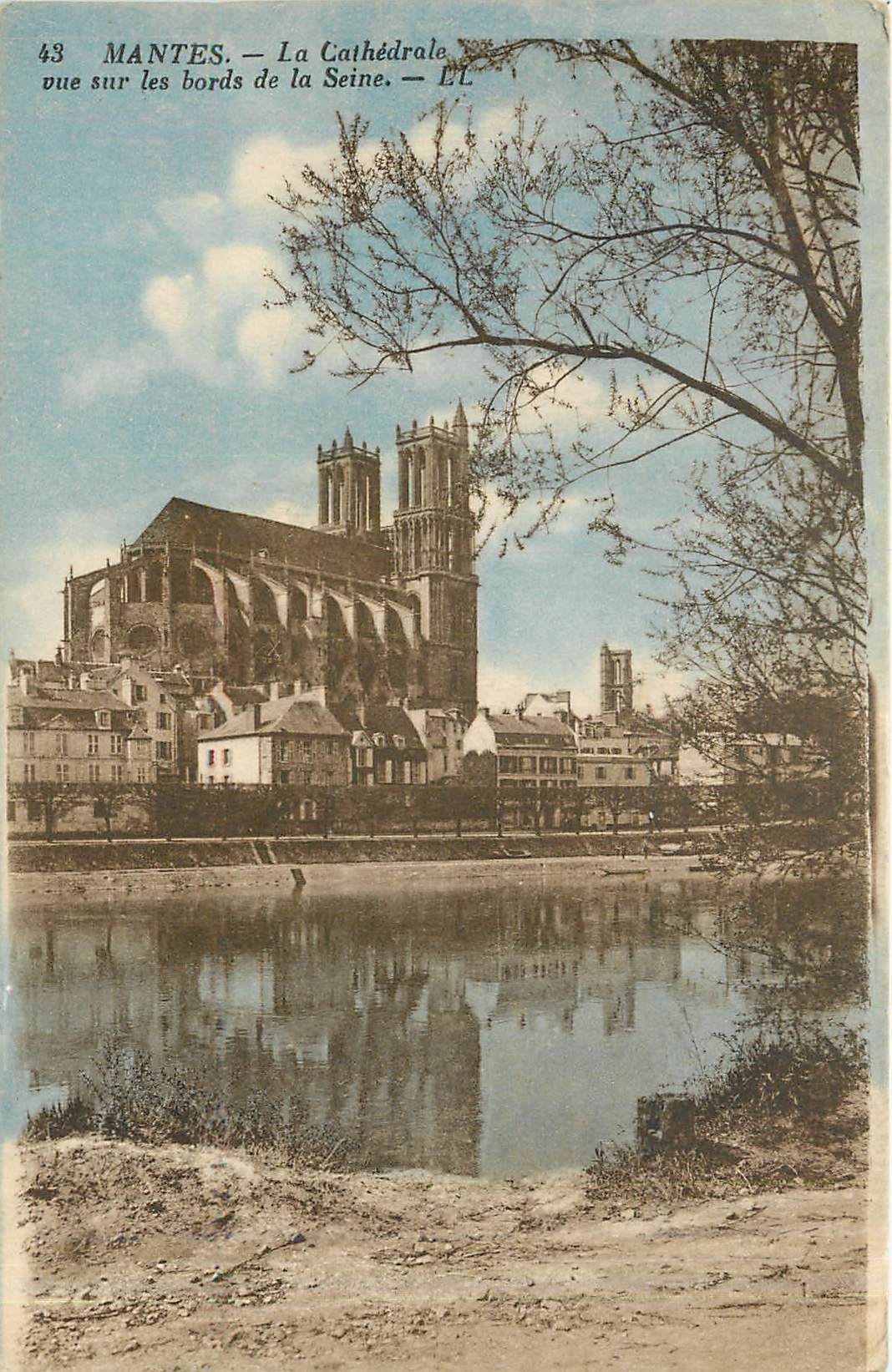 Mantes — La Cathédrale vue sur les bords de la Seine — É.L.