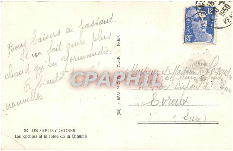 CPA Les Sables d'Olonne Les Rochers et la Jetee de la Chaume  — Rückseite
