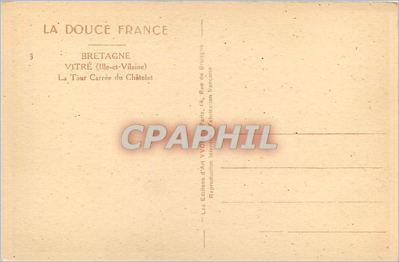Vitré — La Tour Carrée du Châtelet — Les Éditions d'Art Yvonne — Rückseite