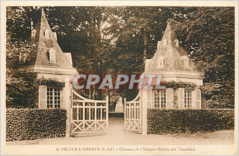 CPA St Victor l'Abbaye S Inf Chateau de l'Abbaye Entree des Tourelles 