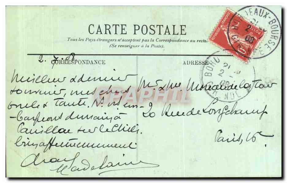 Bordeaux - L'Hotel de Ville - tramway - cheval - CPA  — Verso