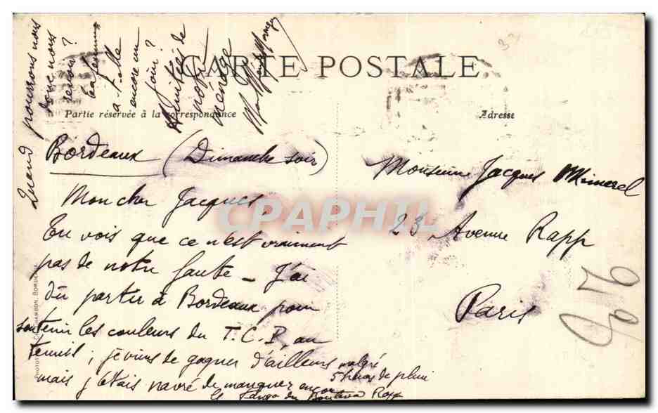 Bordeaux - Hotel Restaurant du Chapon Fin - CPA  — Verso