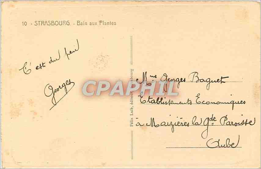 CPA Strasbourg Bain aux Plantes  — Verso