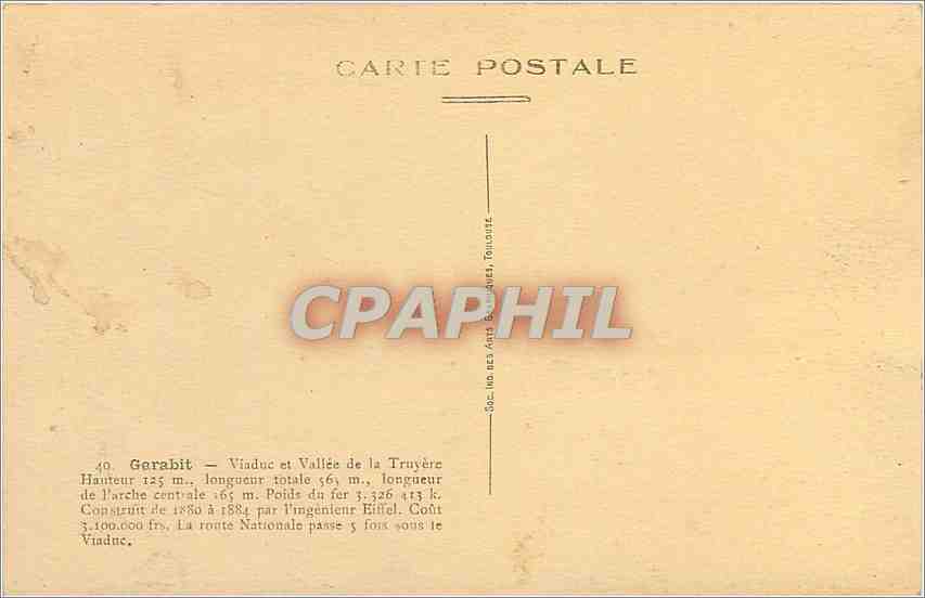 Viaduc de Gerabat — Vallée de la Truyère — éditeur Arts et Industries, Toulouse — Back