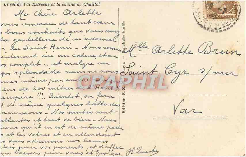 Val Estrèche et la chaîne de Chailloz — Édition S. S. Paris — n° de série non visible — Rückseite