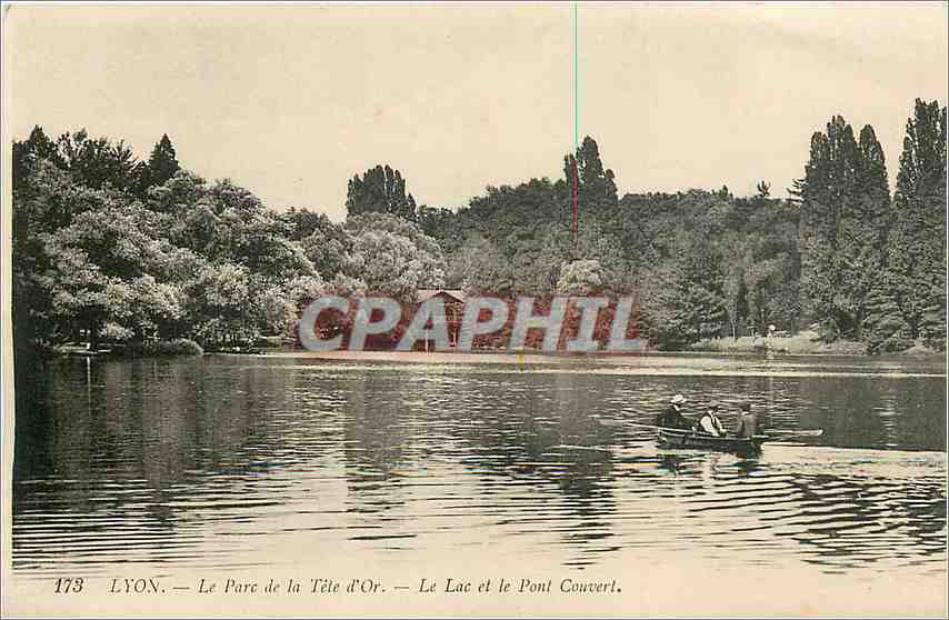 CPA Lyon Le Parc de la Tete d'Or Le Lac et le Pont Couvert 