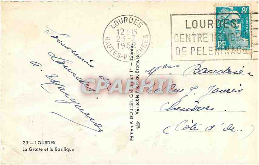 CPA Lourdes La Grottes et la Basilique  — Verso