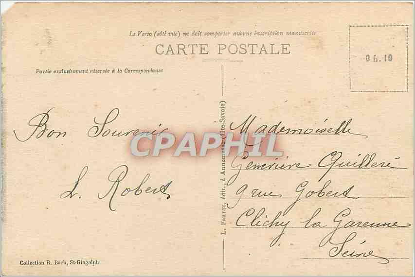 CPA St Gingolph Suisse Ancienne Chapelle construite en 1537  — Verso