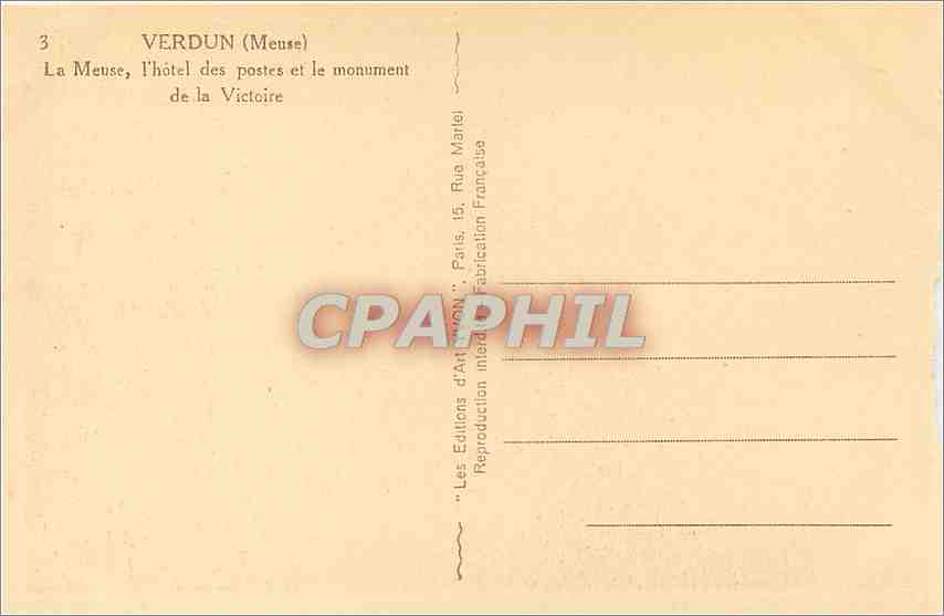 CPA Verdun Meuse La Meuse l'Hotel des postes et le Monument de la Victoire  — Rückseite