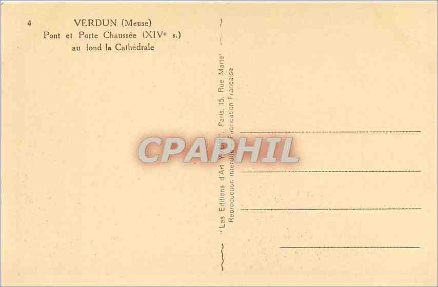 CPA Verdun Meuse Pont et Porte Chaussee au fond la Cathedrale  — Rückseite